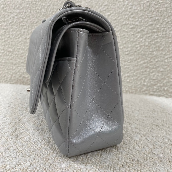 Authentic Chanel Classic Flap Bag Silver Lambskin Bag Medium - Picture 5 of 14